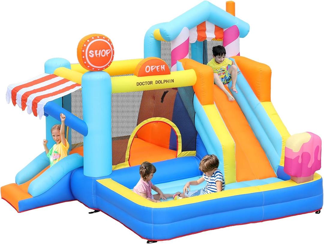 Doctor Dolphin Inflatable Bounce House for Kids Fun, Double Slide Jumping Inflatable Bouncer Blow Up Toddler Bouncy House for Kids 2-12 with Blower Use for Indoor&Outdoor