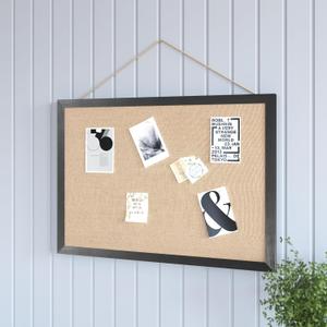 HBCY Creations Wall Mount Black Linen Board - 20" W x 30" H - 6 Wooden Push Pins - Solid Pine Wood Frame - for Kitchen, Classrooms, Restaurant Menus and More!