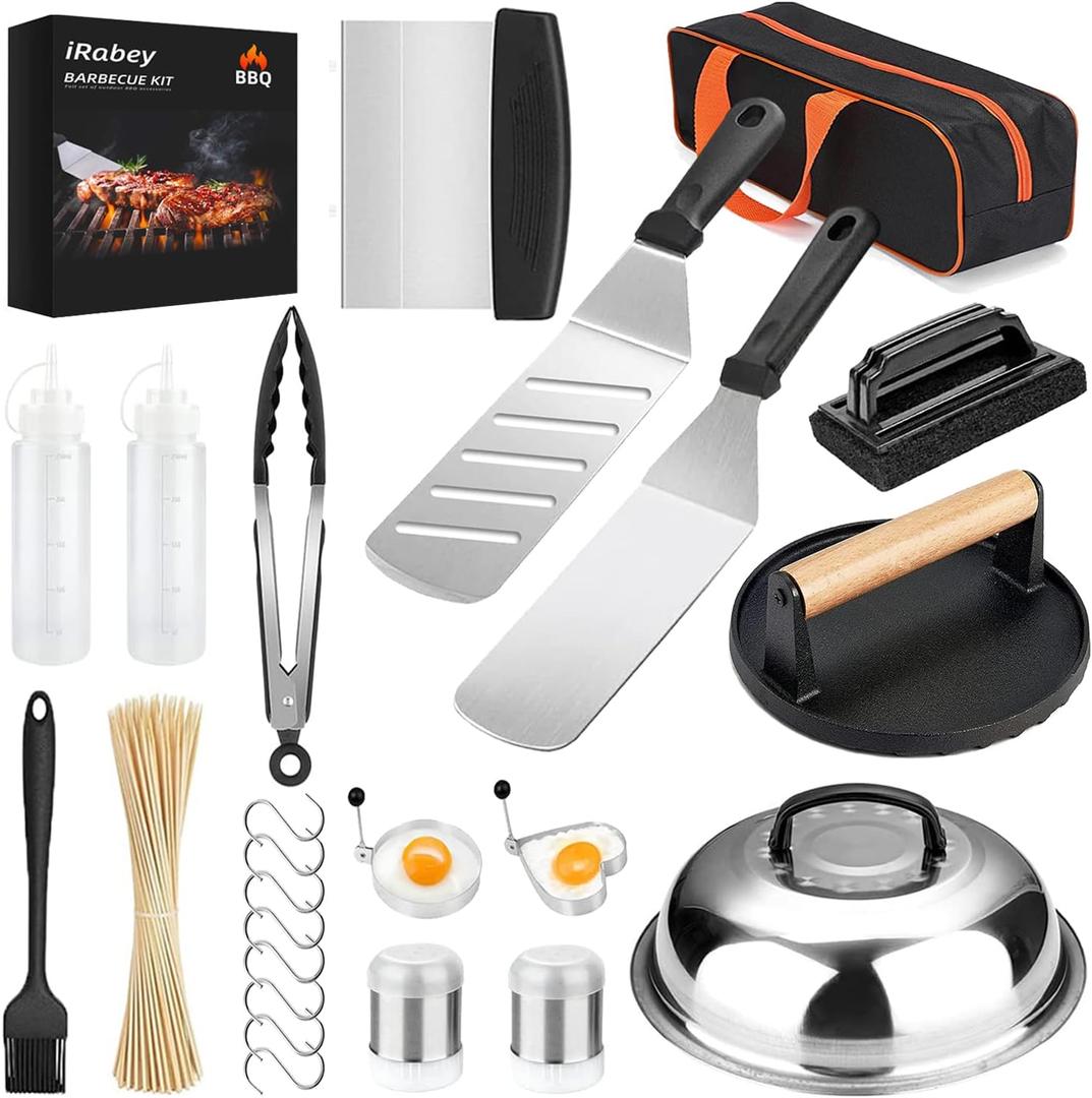 Blackstone Griddle Accessories & Burger Press, 122 PCS Griddle Grill Tools Set for Blackstone Stainless Steel Grill BBQ Spatula Utensils Set with Storage Bag