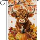 Fall Cow Garden Flag Cow and Pumpkins Seasonal Aumtumn Welcome Flags for Farmhouse Yard Lawn Decor Vertical Double Sided 12.5 x 18 Inch
