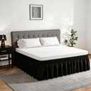 Vocander Wrap Around Black Twin Size Bed Skirt 14 Inch Drop, Elastic Dust Ruffle Easy to Put On, Solid Bedskirt Polyester Fabric Machine Washable Dryable and Ironable