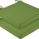downluxe Waterproof Outdoor Chair Cushions Set of 2, 19" x 19" x 3" Patio Chair Cushion with Non-Slip Ties & Handle, Square Outdoor Cushion for Patio Furniture with Removable Cover, Grass Green