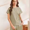 Ekouaer Lounge Sets for Women Textured 2 Piece Shorts Set Cozy Summer Outfits Casual Loungewear Short Sleeve Sweatsuits (XXL)