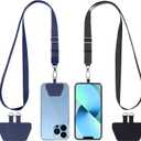 CACOE Phone Lanyard 2 Pcs Adjustable Neck Strap,4 Pcs Patches,Universal Crossbody Multifuctional Patch Polyester Lanyards Compatible with Most Smartphones(Black+Dark Blue)