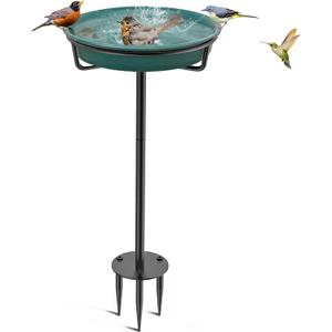 Bird Baths for Outdoors, Detachable Birdbaths for The Garden Clearance, Freestanding Bird Baths for Outdoors Heavy Duty, Bird Bath Bowl Spa & Birdfeeder with Metal Stake Stand (Green)