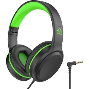 UKELALA Green Wired Headphones for Boys Portable On Ear Youth Headphones for School Airplane Travel Lightweight Portable Compatible with Pad Computer Laptop for Adults Student Children Girls Kids