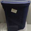Mind Reader Slim Laundry Hamper with Lid, 60L Clothes Basket, Ventilated Plastic, Navy (Single)