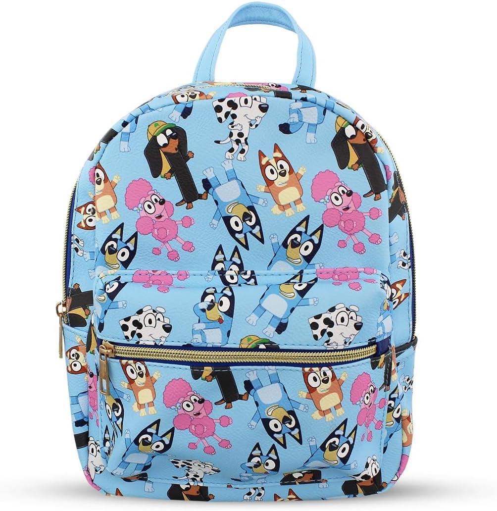 Bluey and friends Mini PU Leather Backpack Purse with Adjustable Straps 10 In (Blue, One Size)