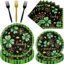 Rakuto St Patricks Day Plates and Napkins Decorations, 96PCS Lucky Green Shamrock Party Decoration, St Patrick's Day Disposable Forks Tableware Decor for Irish Birthday Holiday Serve 24