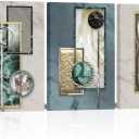 KLVOS 3 Pieces Abstract Canvas Wall Art Teal and Grey Geometric Circle Painting Pictures Minimalist Artwork Prints Modern Office Home Decor Framed