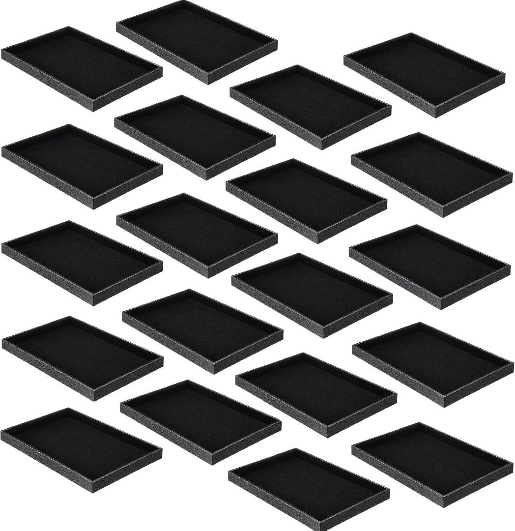 Quelay Velvet Stackable Jewelry Tray Showcase Display, Jewelry Organizer Tray Bracelet Ring Earring Necklace Organizer Empty Plate for Drawers Countertop (Black,20 Pcs)