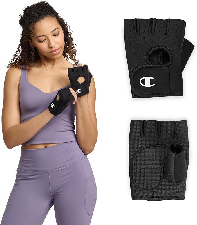 Champion Fingerless Gloves for Women Workout Gloves with Padded Palm & Wrist Support, Breathable Mesh Fabric, Small-Medium