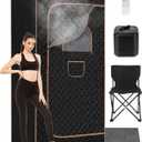 Portable Steam Sauna for Home: Full Body Sauna Box with 3L 1000W Steamer, 9Levels, Remote Control, Folding Chair, Saunas Tent for Gym, Pilates, Spa, Indoor, Outdoor, 36" x 36" x 71", Black & Brown