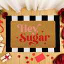 Duraaamo Set of 2 Hey Sugar Doormat Valentines Day Welcome Door Mat Black and White Striped Doormat with Non Slip Rubber Backing Rug for Home Bathroom Kitchen Entrance Front Door