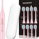 kingheroes Electric Toothbrush Set, Comes with 8 Brush Heads & Travel Case,4 Modes with 2 Minutes Built in Smart Timer, One Charge for 60 Days, 42000 VPM Motor (Pink)