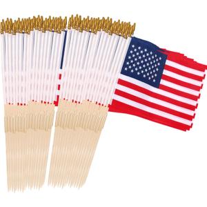 100 Pcs 12x18 Inch American Flags on Stick, American Flags, USA Stick Flag with Handheld and Grounded Multi-Purpose Flagpole, Design for Memorial Day, 4th of July, Veterans Day