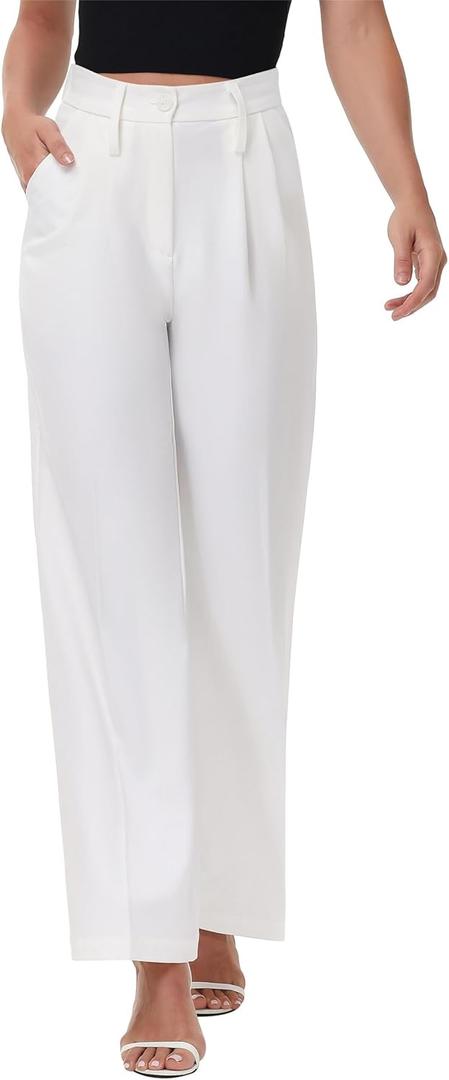 Women Wrinkle-Free Flowy Office Dress Pants Slacks Breathable Workout Casual Wide Leg Stretchy High Waist Business Trousers, XLarge