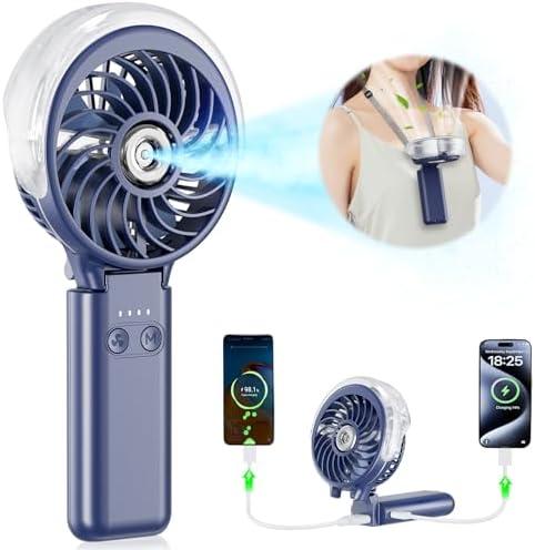 HandFan 5200mAh Upgraded Handheld Misting Fan, Portable Mister Fan Rechargeable, Spray Water Mist Fans, Electric Hand Cooling Ice Fans for Summer Beach Travel Concerts, Gifts for Women(Royal Blue)