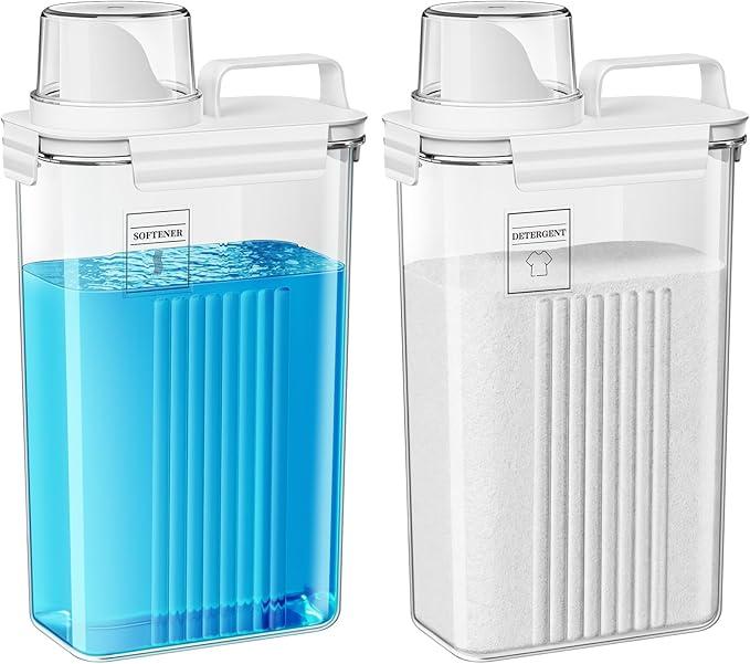 Laundry Detergent Dispenser for Laundry Room,94oz Fabric Softener Dispenser,Liquid Laundry Detergent Container,Laundry Detergent Organizer for Laundry Room Organization with 6 Labels,2 Pack
