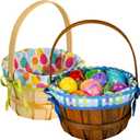 JOYIN 2 Pcs Easter Natural Woven Woodchip Basket with Lining, Easter Wicker Wooden Eggs Basket with Handle for Picnic, Gift Packing, Storage and Decor