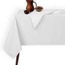 Native Fab Tablecloth 60x84 Inches - 100% Cotton, Durable, Wrinkle-Free, Machine Washable Table Cover for Dining Room, Banquets, Parties, Holiday, Events - Elegant, Easy Care, Home Dcor - White