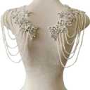 1 Pair Beaded Rhinestones Applique Embellishment for Clothes Epaulettes Shoulder Patches Sew-on Diamond Sequin Tassels Applique for Wedding Dress DIY Accessories 9.8X10.2inches (Silver)