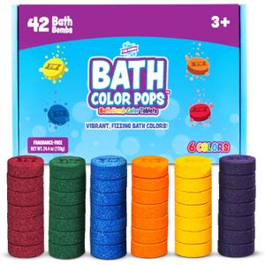Tub Works Bath Color Pops Moisturizing Kids Bath Bombs, 42 Count | Bath Bomb Refills for Bath Color Brush | Nontoxic & Fragrance-Free | 6 Unique Colors | Fizzy, Vibrant Water Color Tablets