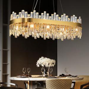 Luxury Modern Crystal Chandelier, L40'' Dining Room Chandelier Over Table, 16 Lights Rectangle Oval Flush Mount Pendant Light Gold Dining Room Light Fixture, for Kitchen Island & Living Room