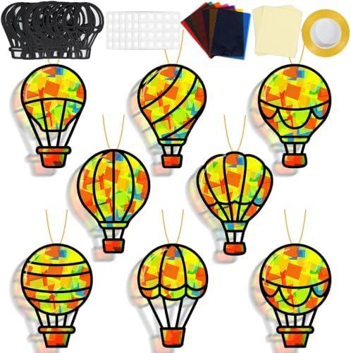 QOUBAI 32 Sets Air Balloons Suncatchers Craft Kit DIY Window Stained Glass Effect Hot Air Balloons VBS Paper Craft Home School Classroom Decoration Kid Birthday Gift Creative Art Project Activity Game