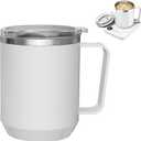 16oz Heated Coffee Mug with Flat Bottom for Rapid Heating, Stainless Steel Heated Coffee Cup Suitable for Different Coffee Mug Warmer/Heaters, Heated Mug/Cup for Home and Office Desk, White
