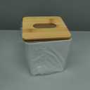 Tissue Box Cover Square,Tissue Box Holder with Bamboo Lid,Tissue Dryer Sheet Holder for Modern Farmhouse Boho Decor,1 Pack,(White)