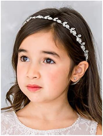 SWEETV Silver Flower Girl Headpiece for Wedding Crystal Baby Girl Headband Flower Crown Communion Hair Accessories for Birthday, Photography