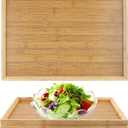 SEUNMUK 3 Pack Rectangular Bamboo Serving Tray, Natural Bamboo Tray for Serving Food, Snack, 14.6 x 10 x 1 Inch
