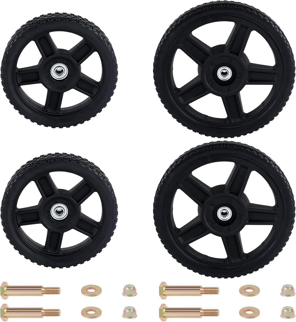 CheeMuii 2 Pack 8" and 2 Pack 12" Lawn Mower Wheels Total 4 Pcs Push Mower Wheels with Bolts and Lock Nuts Kit Fit for Most Standard push Lawn Mowers/Generator/Garden Tiller/Handtruck
