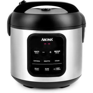 AROMA Digital Rice Cooker, 4-Cup (Uncooked) / 8-Cup (Cooked), Steamer, Multicooker, Slow Cooker, Oatmeal Cooker, Auto Keep Warm, 2 Qt, Stainless Steel Exterior