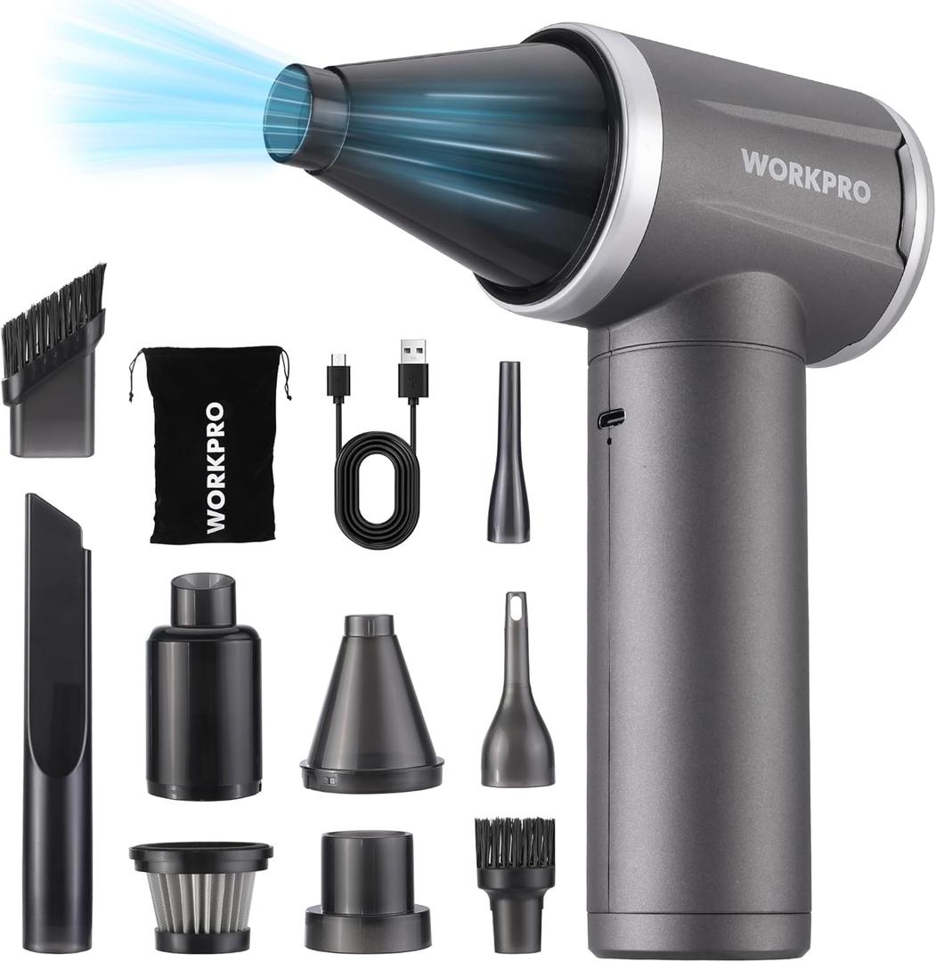 WORKPRO 12V Electric Air Duster-120,000RPM Super Power Compressed Air blower, Rechargeable Brushless Motor Durable Cleaner, 4-Gear Adjustable Dust Blower for Computer, PC Keyboard, Electronics, Car...