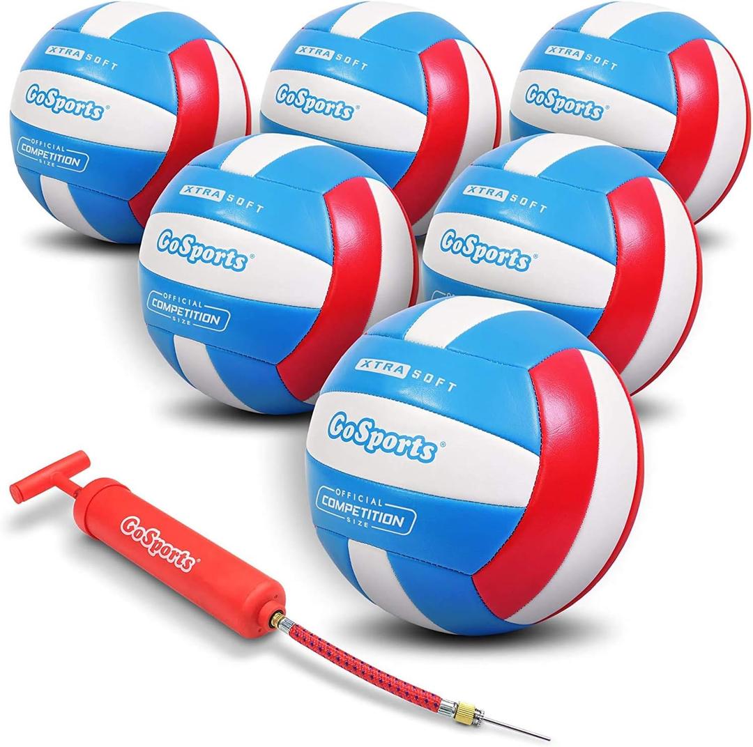 GoSports Soft Touch Recreational Volleyballs - Single or 6 Pack - Regulation Size for Indoor or Outdoor Play - Includes Ball Pump, One Size