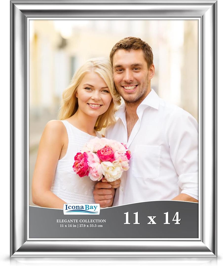 Icona Bay 11x14 Silver Picture Frame, Contemporary Photo Frame 11 x 14, Wall Mount or Table Top, Elegante Collection