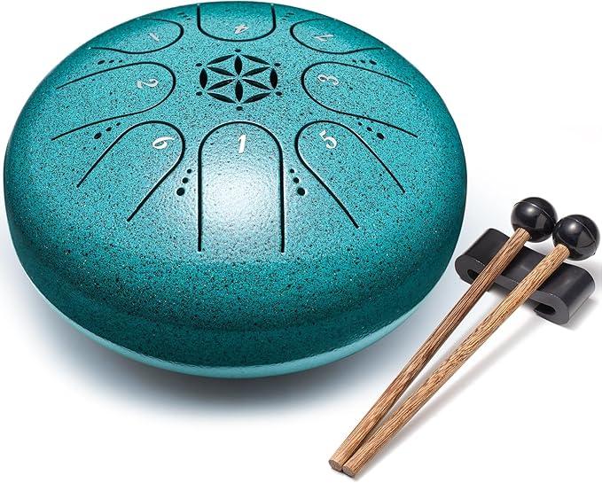 Steel Tongue Drum, 6 Inch 8 Notes Percussion Instruments with Music Book, Mallets, Carry Bag, Finger Picks, Gifts for Beginners Musical Education & Adults Relaxation Meditation (Malachite)