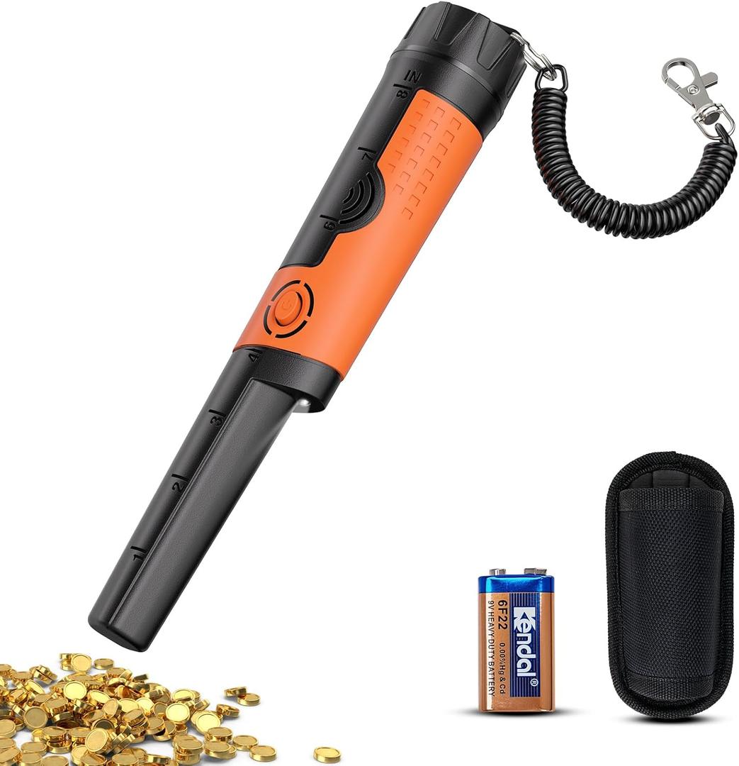 SUNPOW Metal Detector Pinpointer for Adults & Kids - Waterproof Handheld Pin Pointer Wand - High Sensitivity 360 Detection - Easy to Use 2 Alert Modes - Treasure Pinpointing Finder Probe - OTMD12 (Orange)
