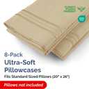 Standard Pillow Cases Set of 8 - Ultra Soft Hotel Quality Pillowcase Covers - Comfy, Cozy & Wrinkle Free - Shrink, Stain and Fade Resistant - Machine Washable Pillow Protectors - 8 Piece Set - Beige