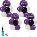 Graduation Decorations - 4 Set Balloon Stands, Class of 2026 Congrats Grad Table Centerpieces for Graduation Party Supplies(Purple & Black)