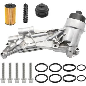 Aluminum Engine Oil Cooler Filter Housing Assembly Adapter Kit with Gaskets & Insert & Cap, Compatible with Chevy Aveo Cruze Malibu Sonic Trax, Buick Cascada, Pontiac G3, Saturn Astra - 1.6L 1.8L