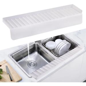 Kitchen Sink Splash Guard with Suction Cups, Kitchen Sink Mat, Non-Slip Silicone Sink Edge Protector, Water Splash Guard for Kitchen, Bathroom, Bathtub (Transparent, 4*24 in)