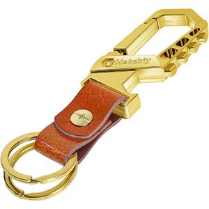 2 x Idakekiy Key Chain, Heavy Duty Belt Loop Key Keeper Key Ring Holder with Bottle Opener Leather Keychain for Men and Women (LightGold)