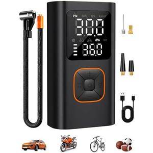 JivDaw Tire Inflator Portable Air Compressor Bike Pump with Digital Dual Values Display, 150PSI Car Tires Air Pump with USB Charging Output for Car Bicycle Motorcycles Scooter Balls