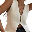 Women Crochet Vest Top Y2k Knit V Neck Sleeveless Button Down Vintage Casual Streetwear (Medium, A1 White)