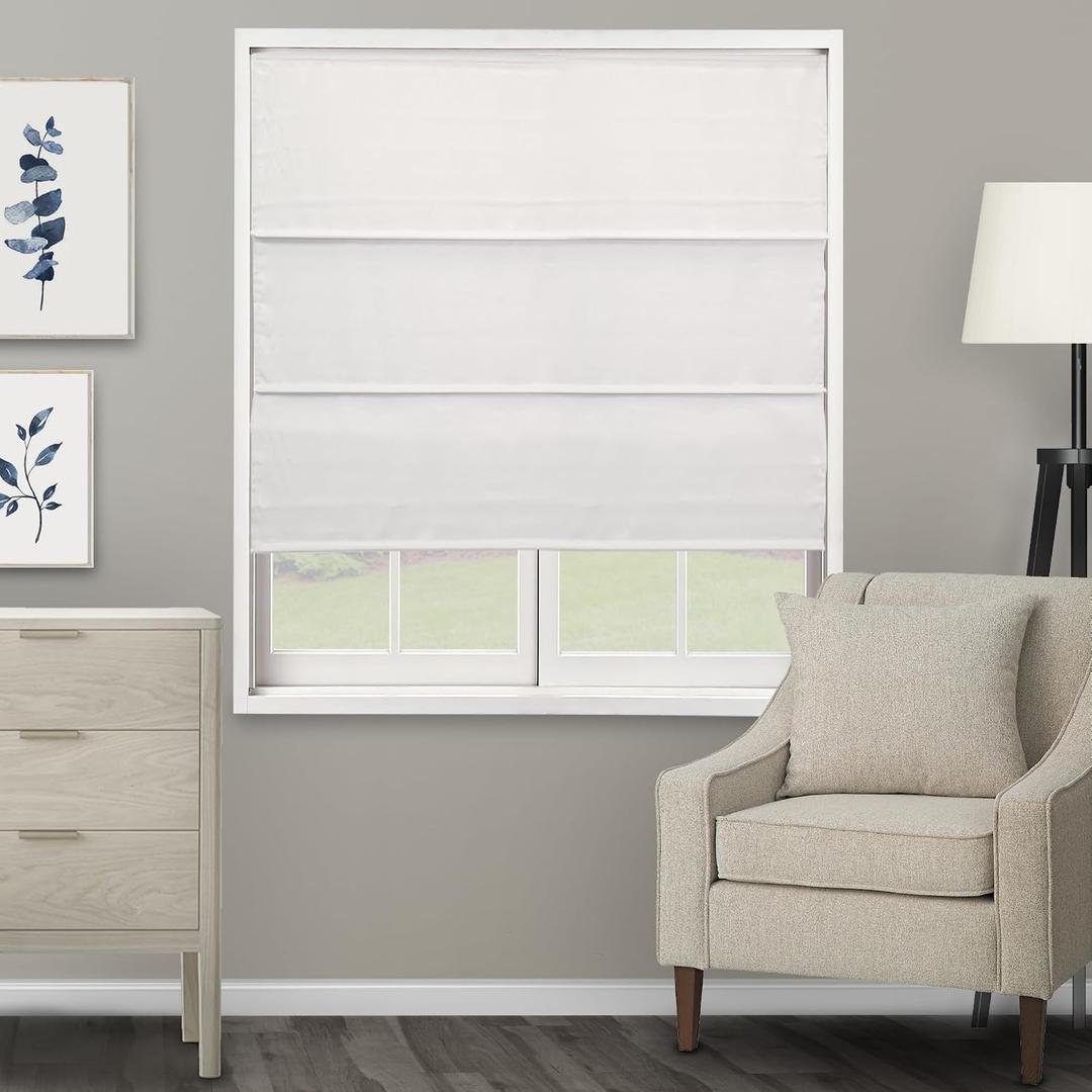 CHICOLOGY Cordless Roman Shade for Windows & French Doors, Ridgewood Ultra White, Privacy + Light Filtering Linen Look Fabric w/White Liner, True to Size, Inside/Outside Mount, 48" W x 72" H