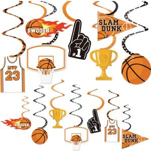 Levfla 35CT Basketball Party Decorations Hanging Swirls Decoration Slam Dunk Teenagers Birthday Photo Props March Madness Sports Cutouts Whirls Favor Supplies