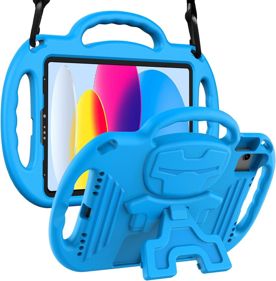 LTROP Kids Case for iPad A16 11th Generation (11-inch,2025)/ 10th Generation (10.9 Inch,2022)/ Air 5th/ 4th Gen 10.9 with Shoulder Strap, Shockproof Lightweight Handle Stand Child Bumper Case, Blue